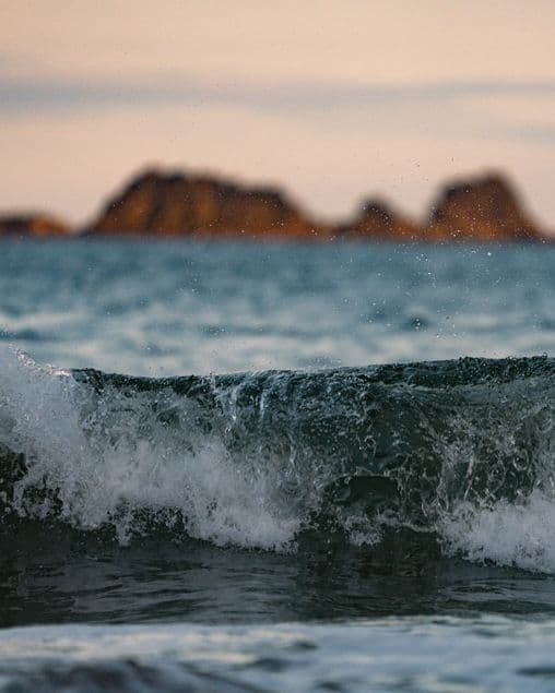 A wave rolling in, with cliff in the background - timeless in every detail